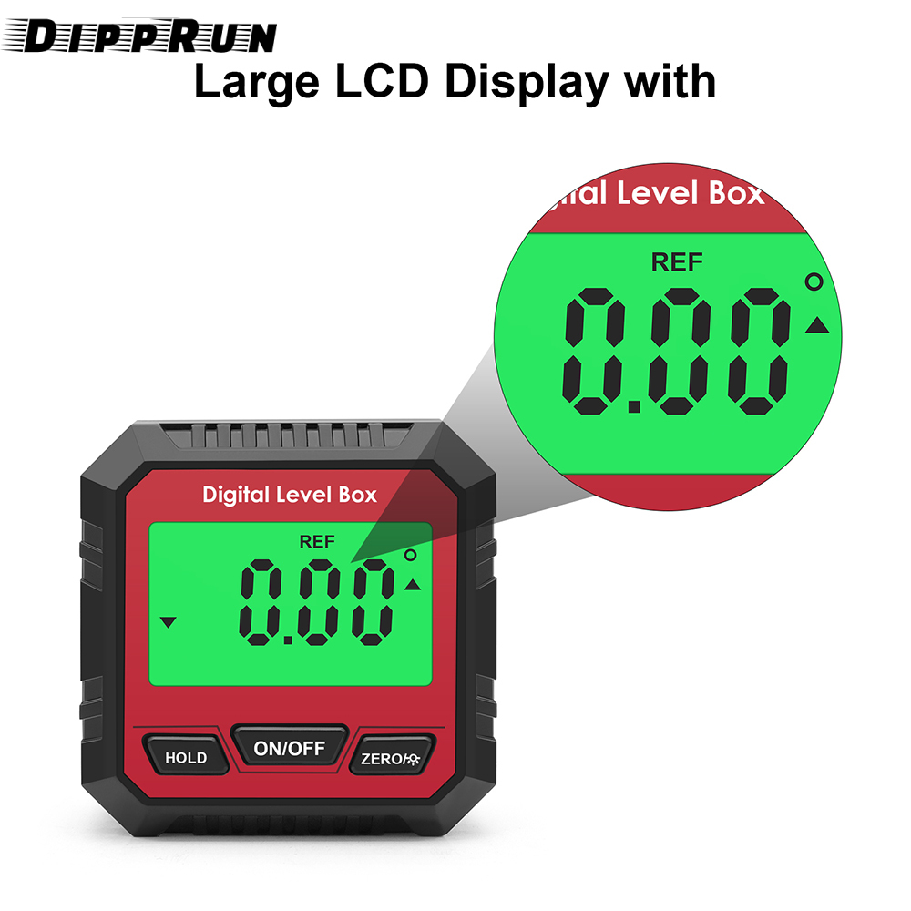 DIPPRUN 90° Digital Level Protractor Inclinometer Magnetic Base Digital Angle Gauge with Backlight Level Tester Measuring Tool