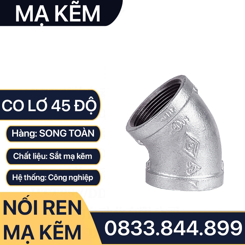 Co lơ ren trong mạ kẽm, co lơ 45 độ ren trong sắt mạ kẽm