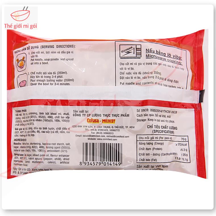 Mì chay Miliket (thùng 30 gói) loại 70g