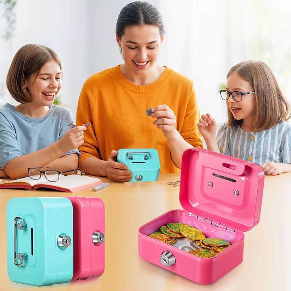 Creative Mini Lockable Cash Box with Key Sturdy Construction Money Safe Case Metal with Handle Lock Box for Adults. 