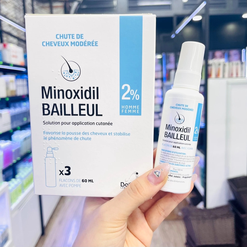 Set 3 chai xịt mọc tóc Minoxidil Bailleul 2% 3x60ml