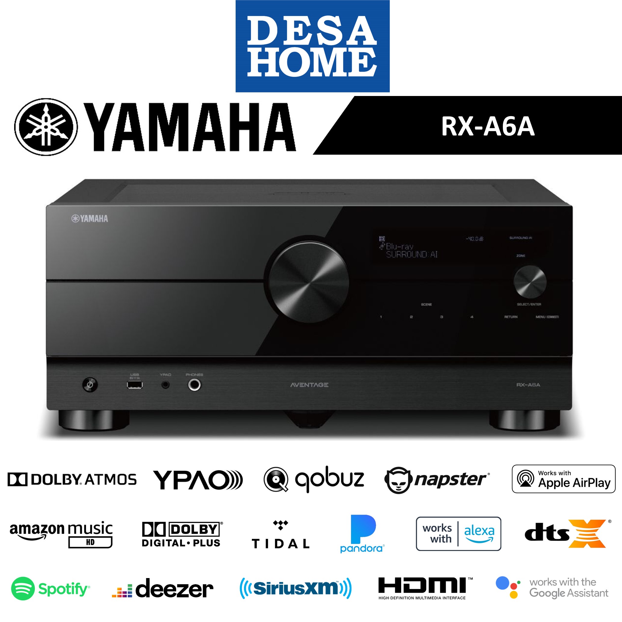 YAMAHA RXA6A 150 WATTS 9.2 CHANNEL A/V RECEIVER WITH 8K