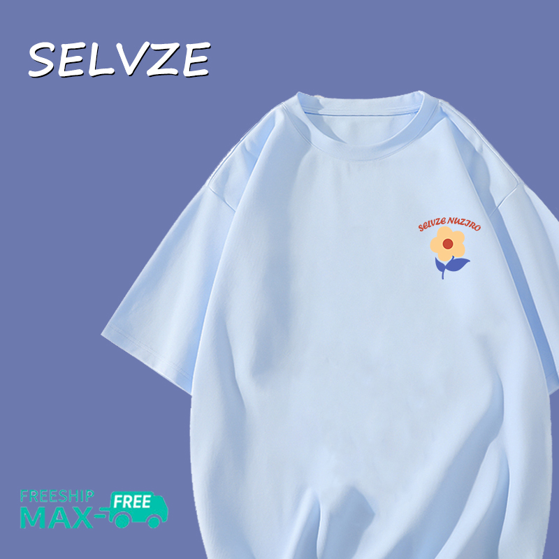 SELVZE Cotton Fashion Cotton Loose Flower Round Neck Short Sleeved T-shirt for Woman#E0050