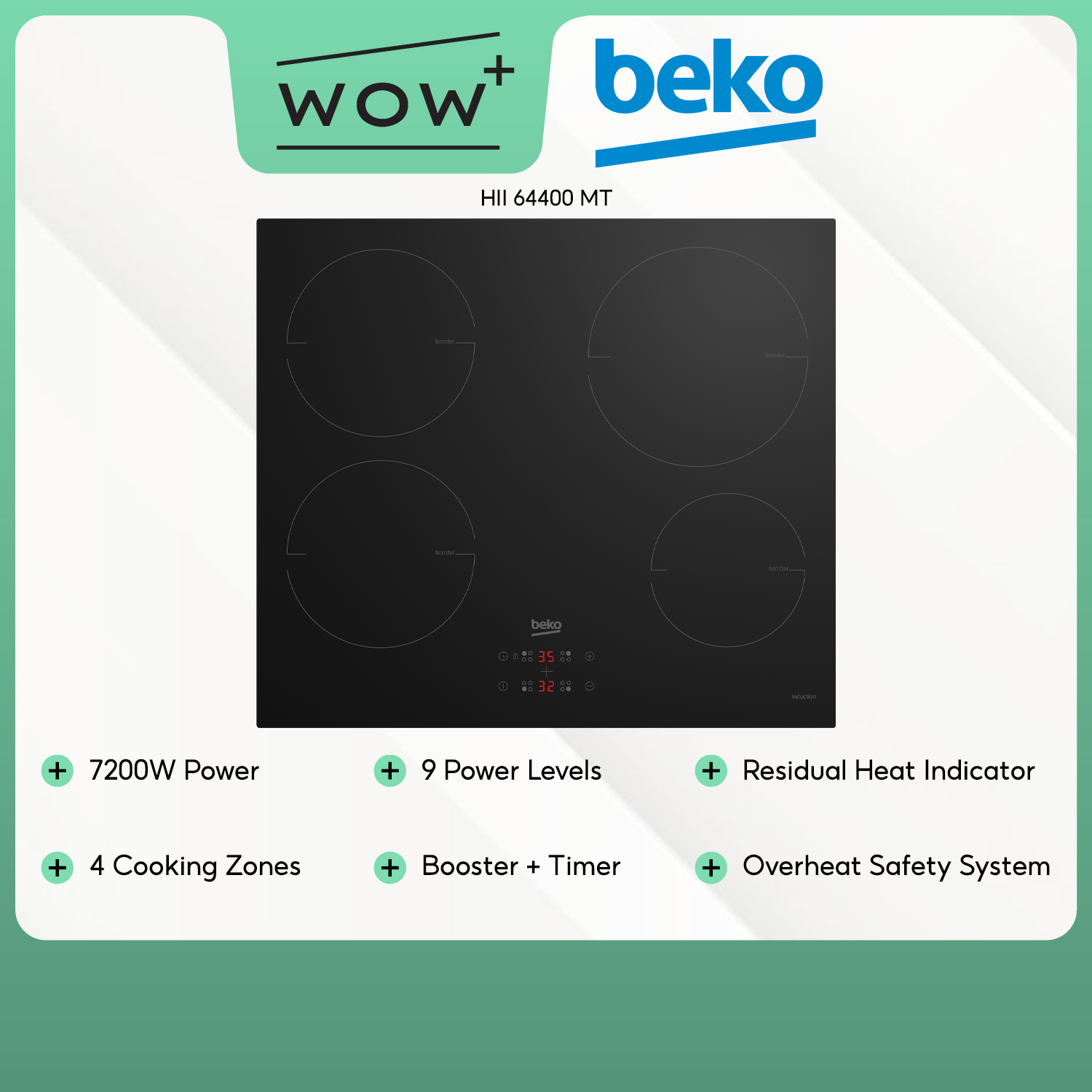 Beko HII 64400 MT Built-In Hob - 60cm/7200W, Featuring 4-Cooking Zones ...