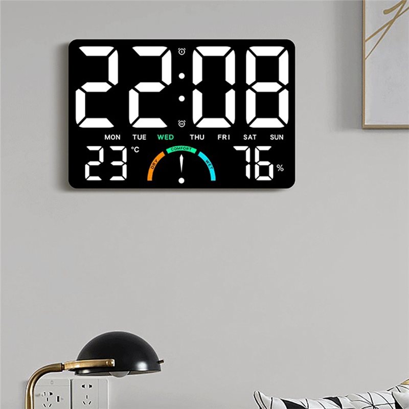 Digital Wall Clock Featuring Large LED Display for Bedroom, Classroom, Shows Date Temperature& Humidity,Modern Design.