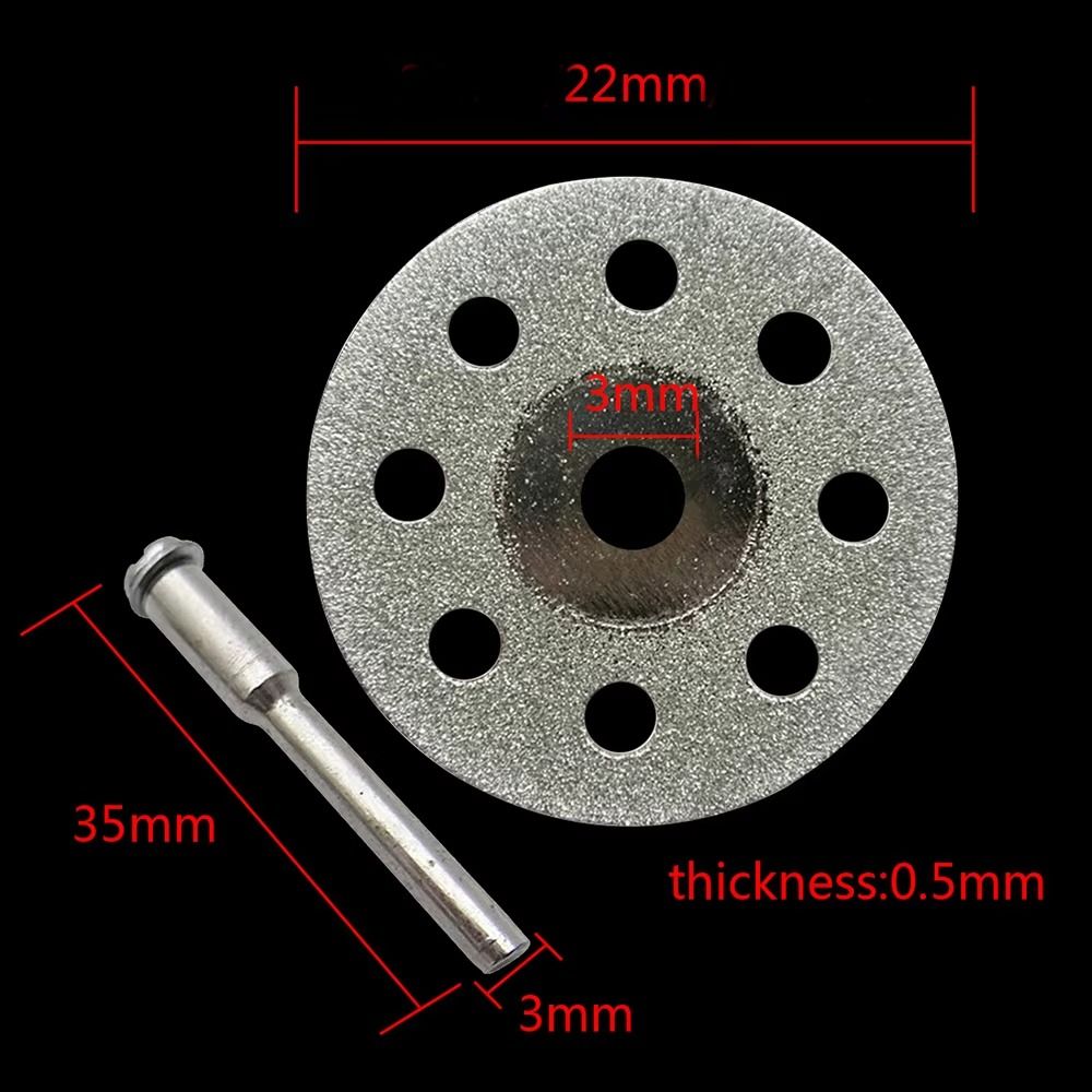 12Pcs Durable 22mm Diameter Diamond Cutting Disc 3mm Aperture with Mandrel Cutting Blade Set Mini Circular Saw Blade Metal Cutting. 
