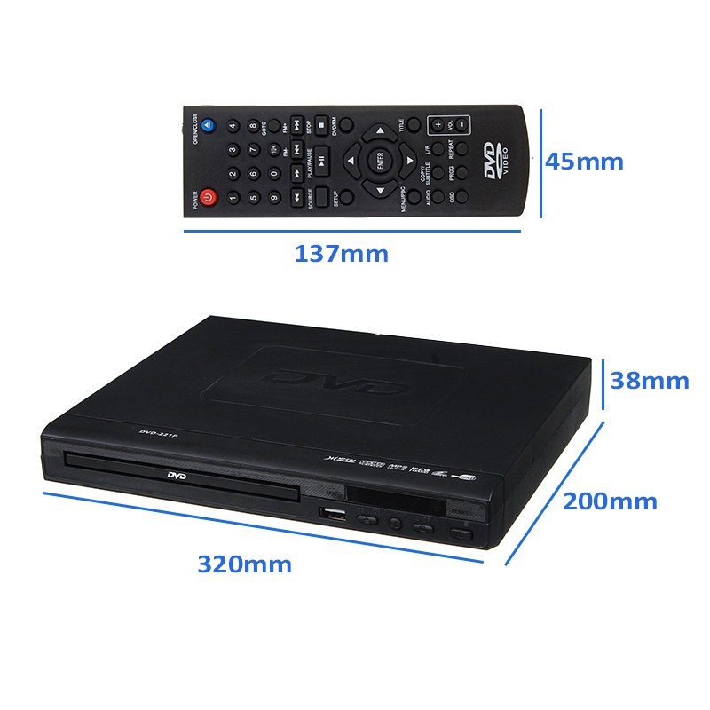 Multi System 1080P DVD Player Portable USB 2.0 3.0 DVD Player Multimedia Digital DVD TV Support HDMI CD SVCD VCD MP3 15W AC 110V-240V