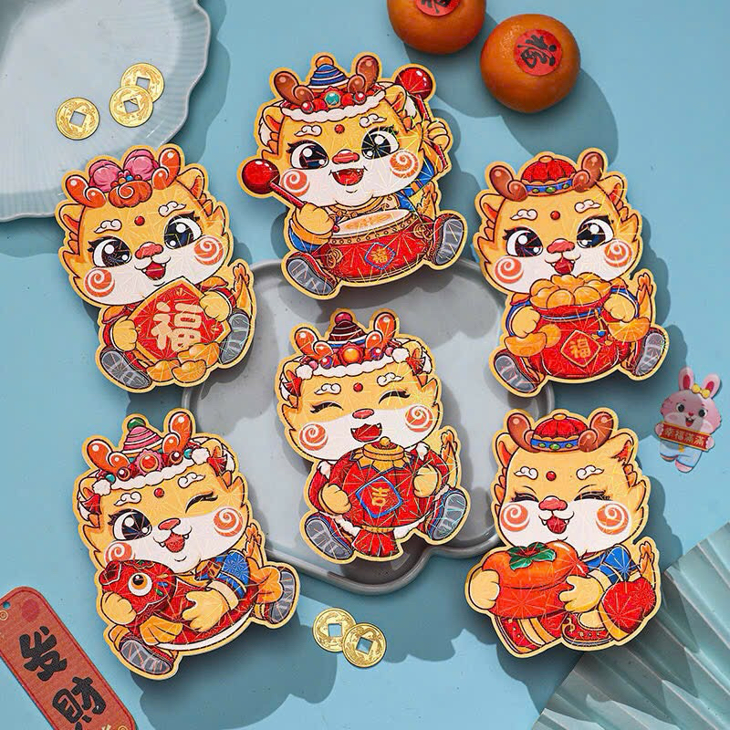 Set 6 bao lì xì rồng chibi cute tết giáp thìn 2024