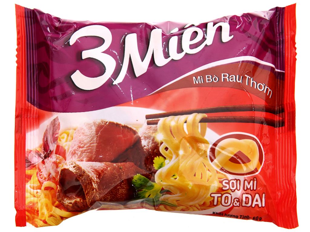 Mì 3 Miền Bò Rau Thơm Gói 60g