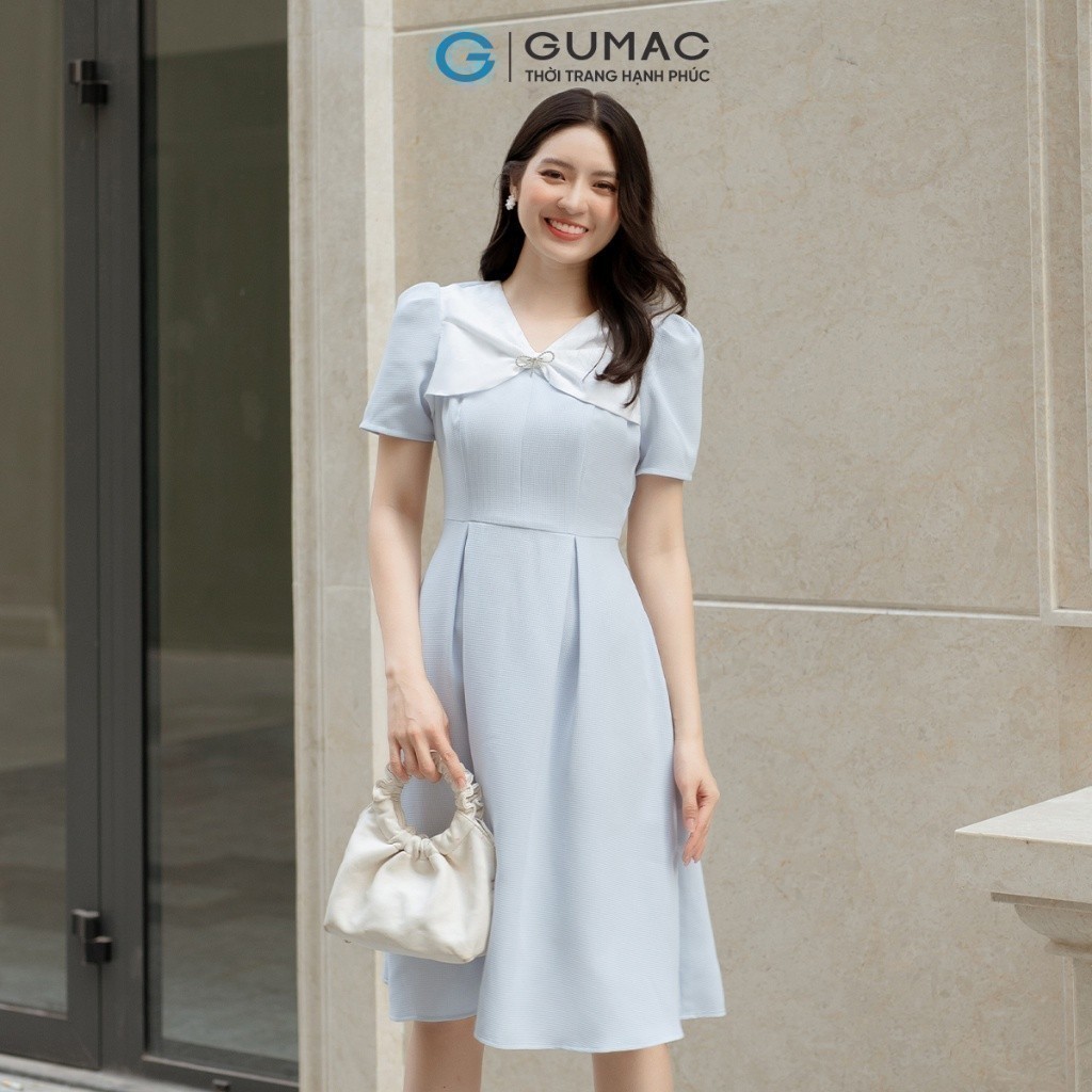 Đầm A cổ phối nơ GUMAC DD05043
