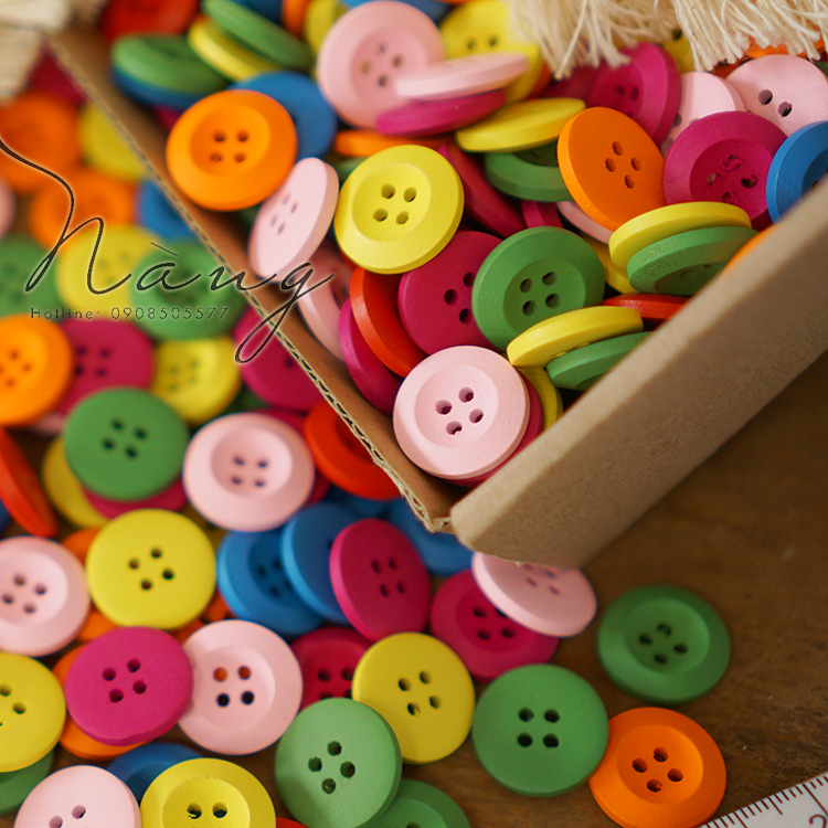 Set 50 Nút Gỗ Tự Nhiên Nút Gỗ Màu (18mm) - Mẫu 3