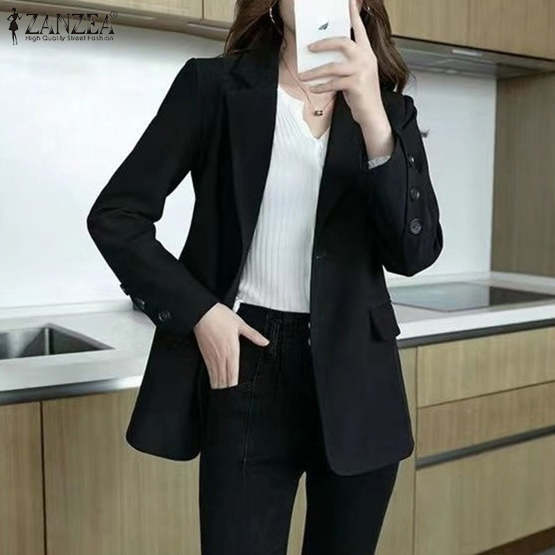 ZANZEA Korean Style Blazer For Women Formal Long Sleeve Lapel Button Up Fashion Winter Suits Jackets #10