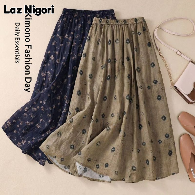 Laz nigori mùa hè của phụ nữ chân váy in Thắt lưng co giãn giản dị Giảm Béo Ôm vừa hoa cạp cao có túi A-Line váy