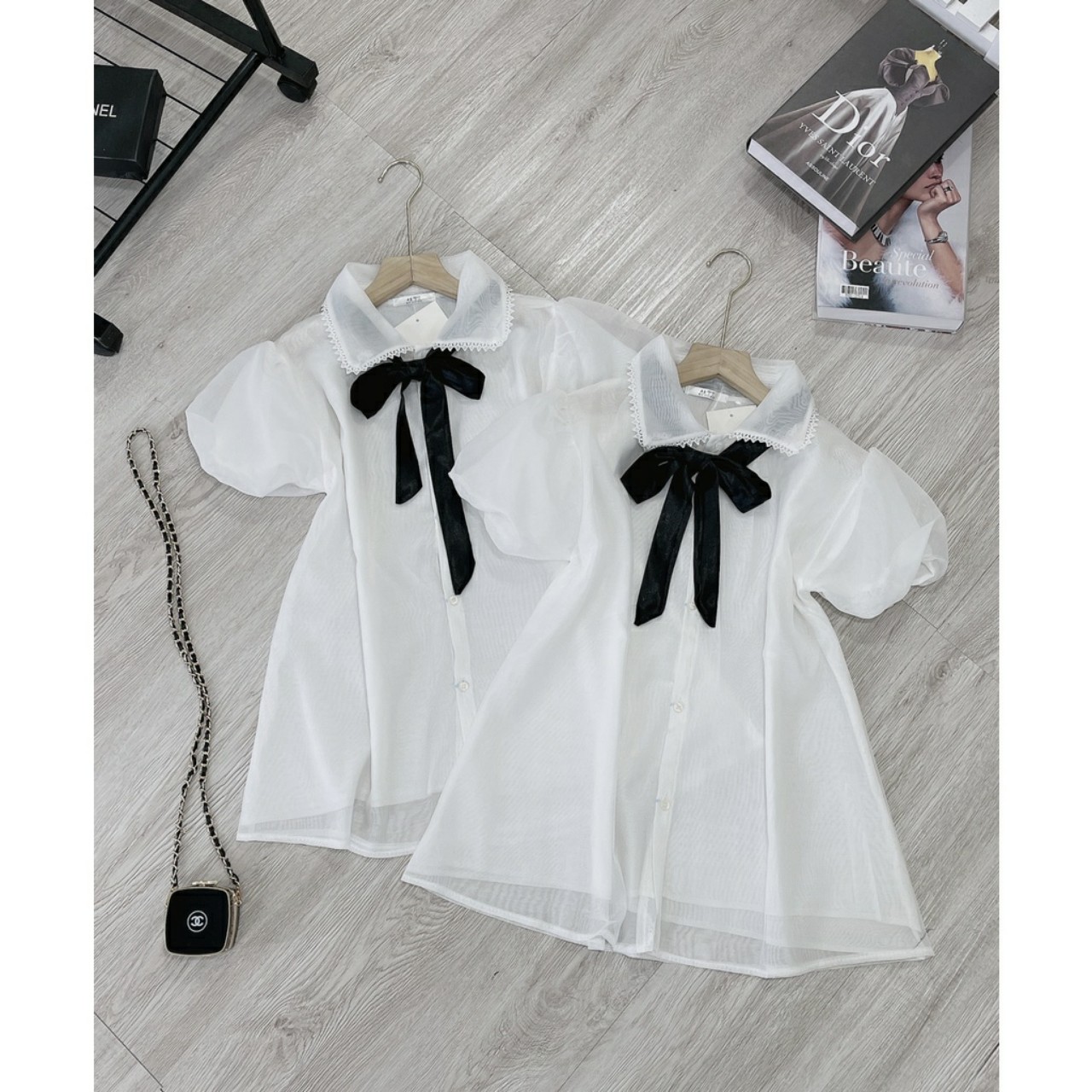 [HOÀN TIỀN ĐẾN 15%]áo sơ mi nữ kiểu babydoll ren tơ phối nơ cổ form rộng dáng xòe mặc thoải mái