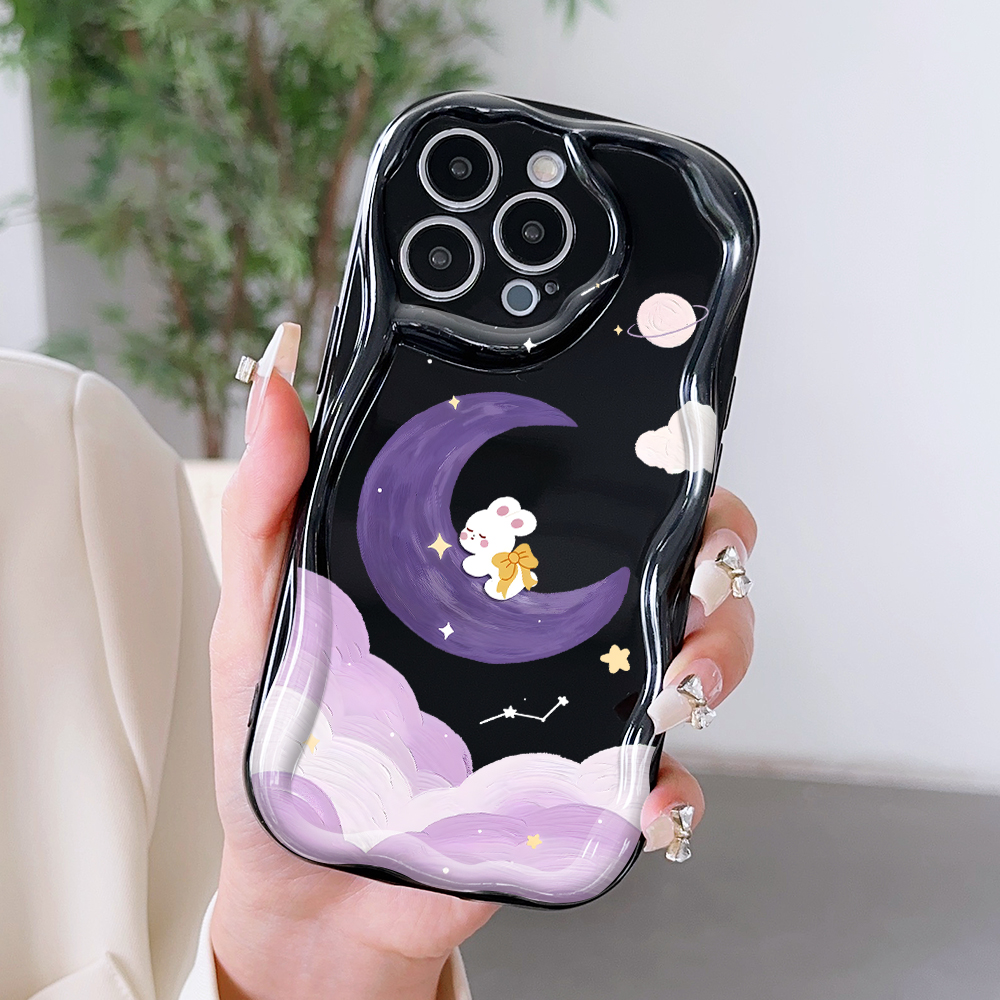Hontinga for Samsung J7 Prime Back Cover Purple Moon Clouds Phone Case Texture Wavy Edge Soft Mobile Cover. 