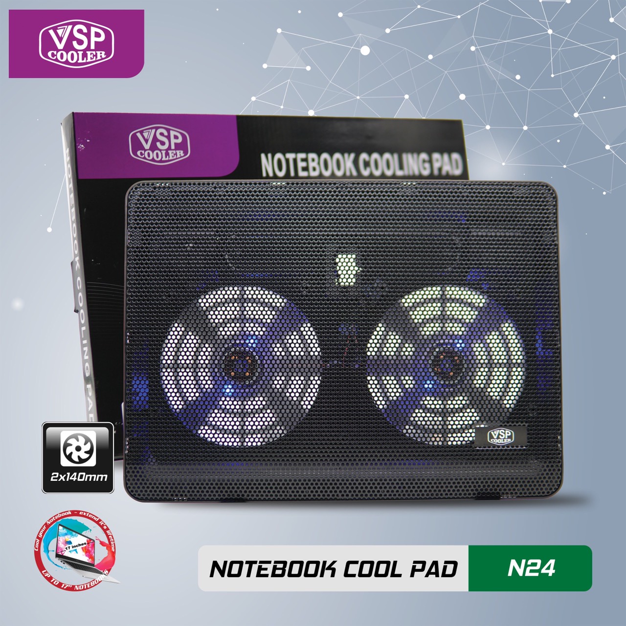 Đế Tản Nhiệt Laptop Cooler N24 (2 Fan 14cm) Hàng Loại Tốt