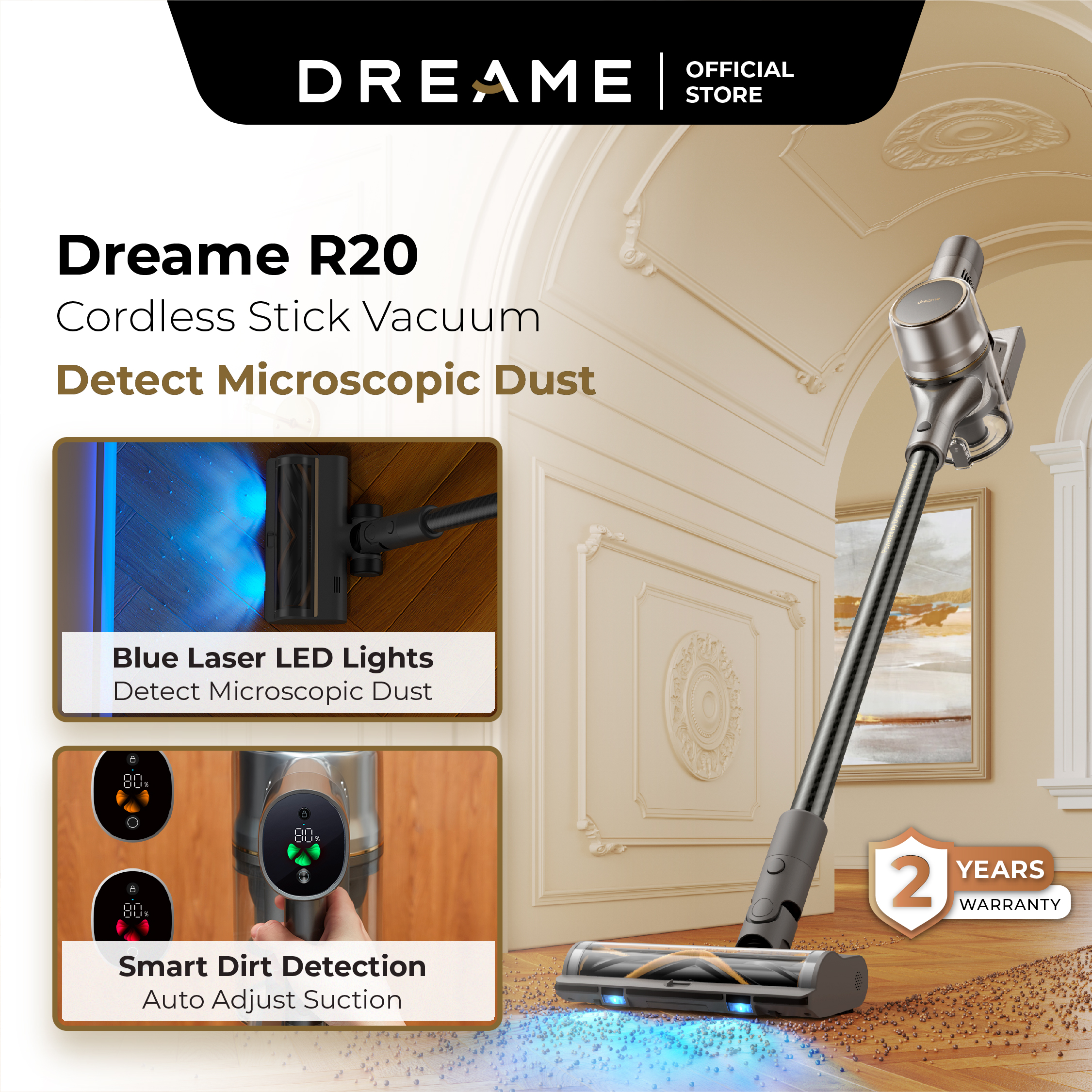 Dreame R10 / R20 Cordless Handheld Vacuum Cleaner Powerful Suction LED  Light Long Battery Life Easy Maintenance