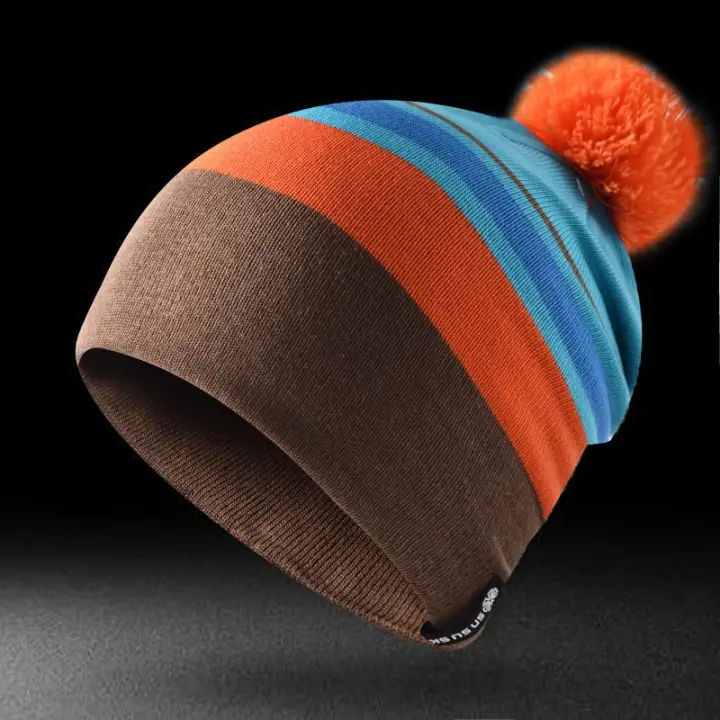 Rainbow double layered knit beanie colorful rainbow winter hat.