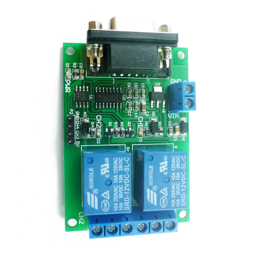 Tb351 2 kênh DC 12V cổng nối tiếp mô-đun Rơle Máy tính để bàn USB RS232 DB9 RS485 UART Bảng công tắc điều khiển từ xa nhà thông minh