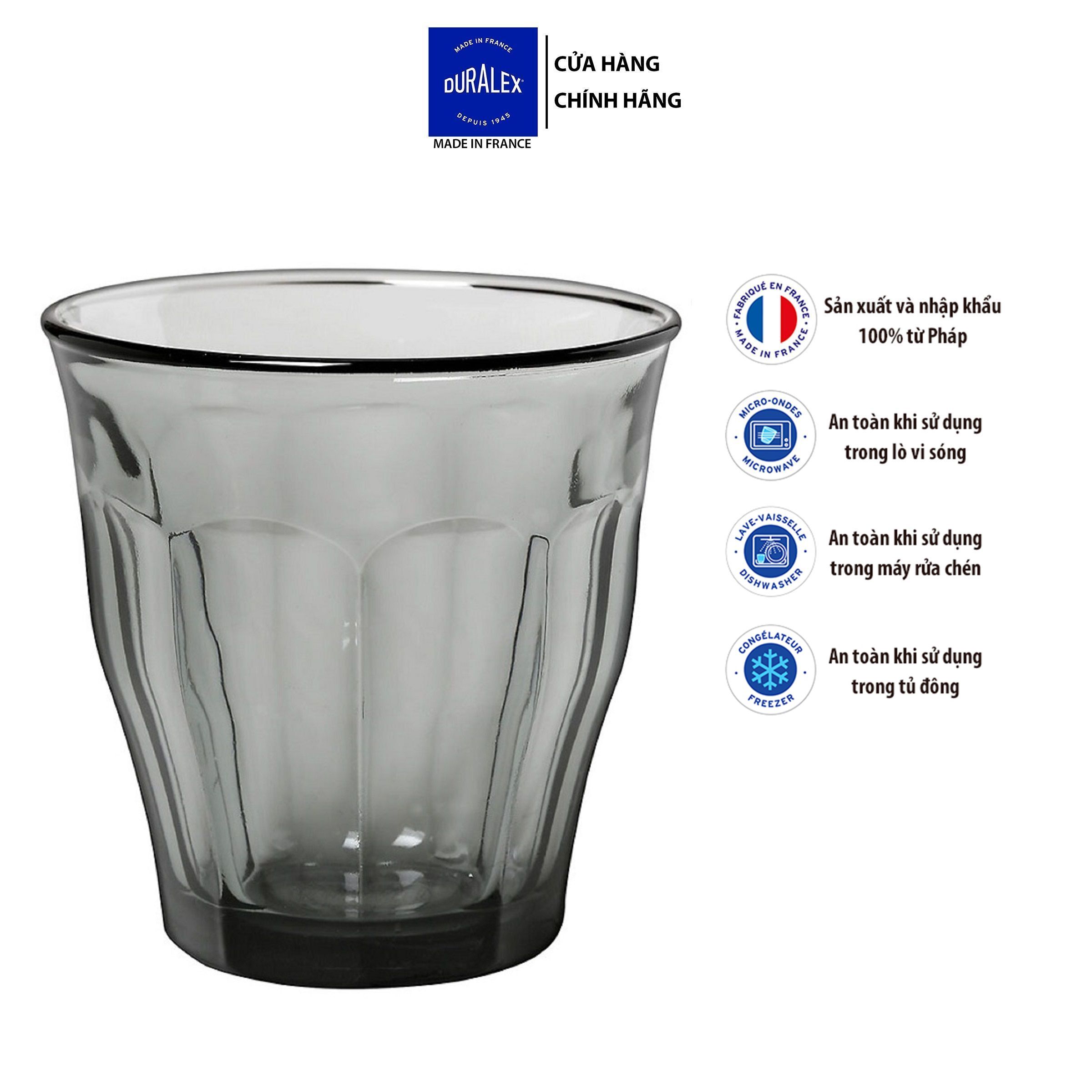 Set of 6 Duralex Made in France Picardie Grey Tempered Glass Tumbler 250ml