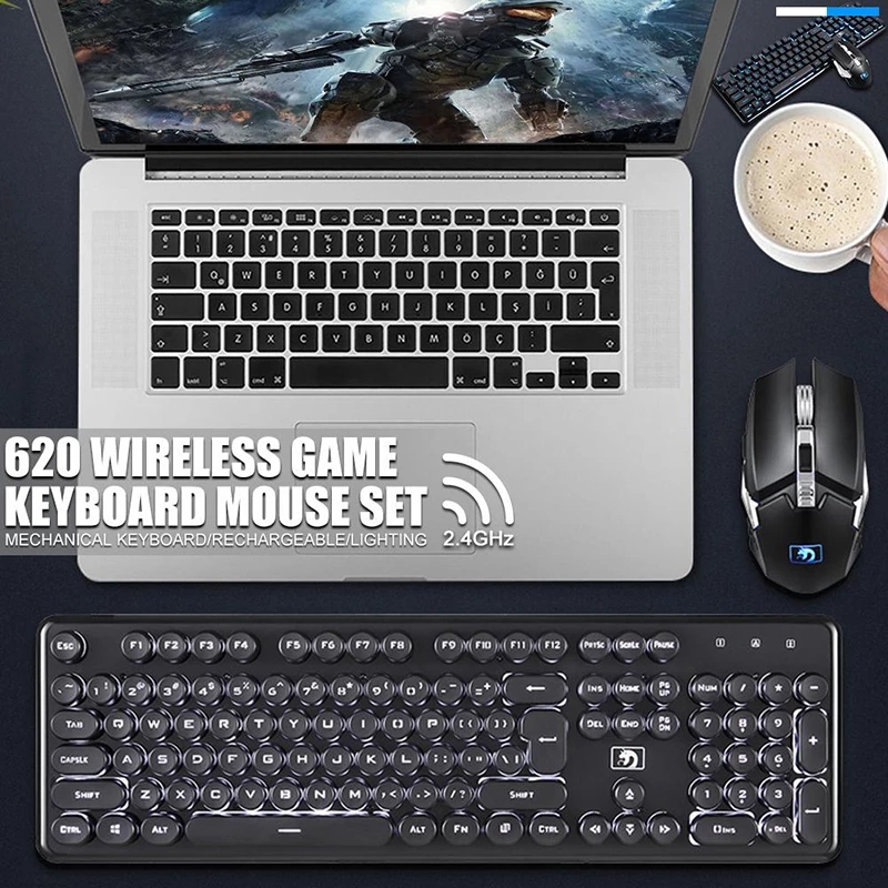 【High-quality】Recharging Mechanical Keyboard Wireless Gaming Keyboards RGB Backlit Wireless Mouse 2400dpi Pc Gamer Keypad. 