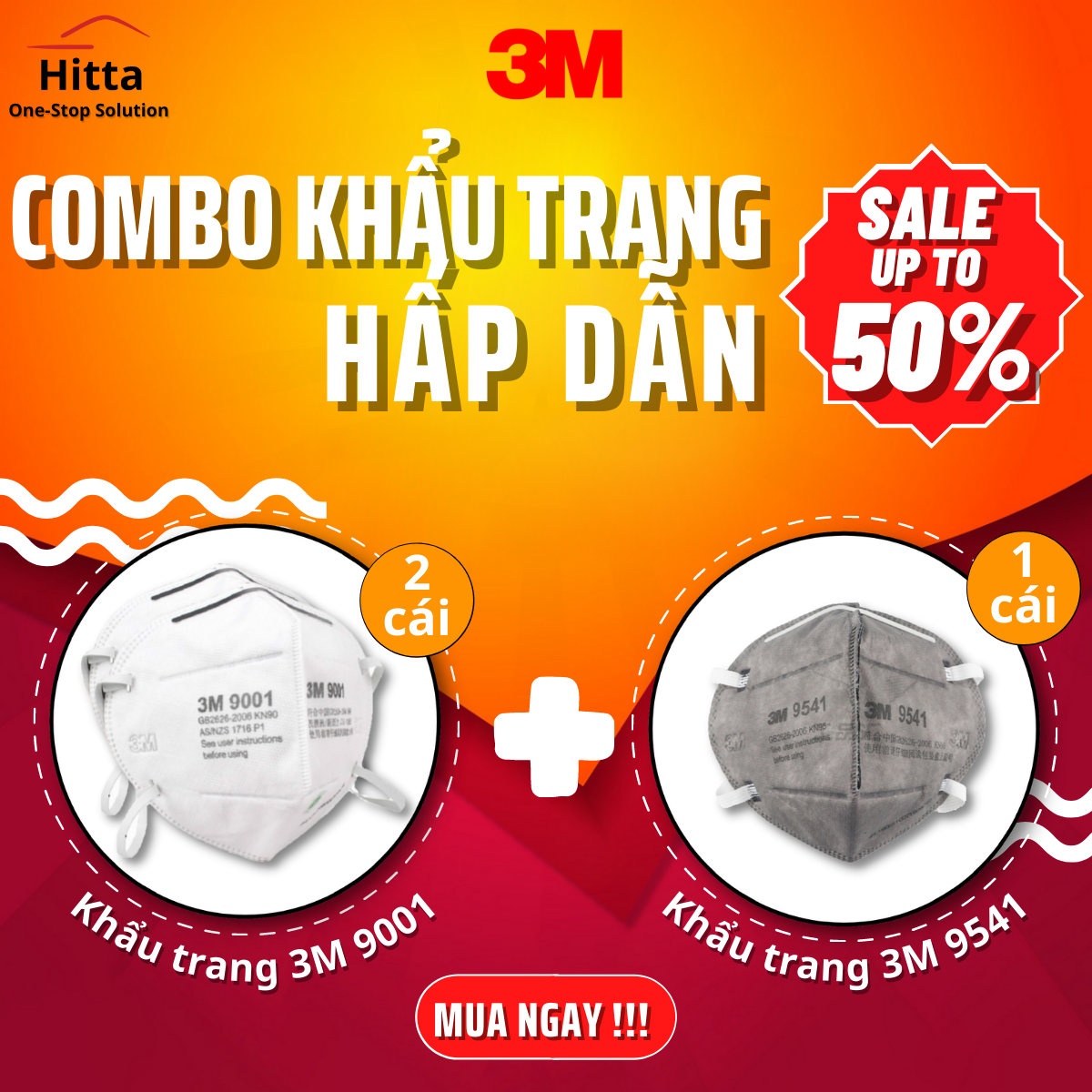 [Combo 3] Khẩu trang 3M 9001 (2 cái) + 3M 9541 (1 cái)