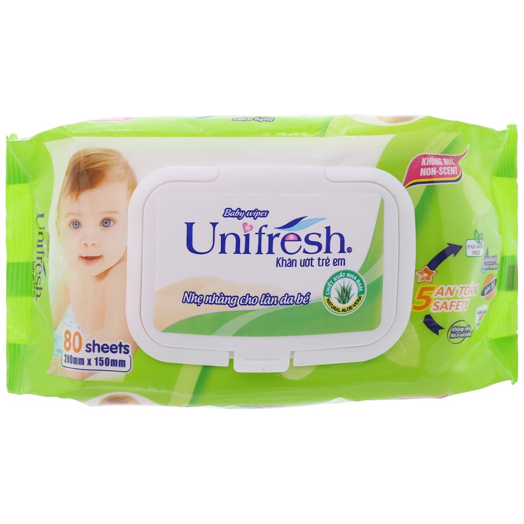 Khăn Ướt Unifresh Không Mùi Vitamin E 80M (80 Miếng)