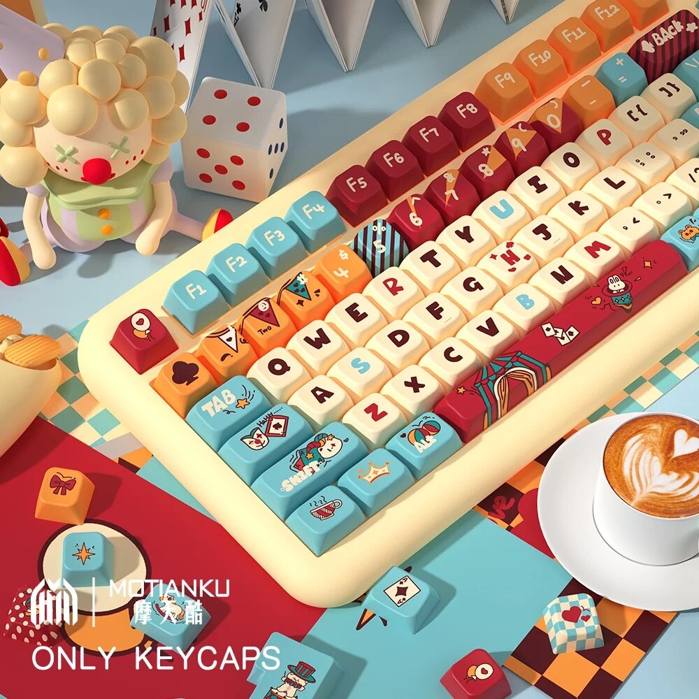 Circus Cat Keycaps MDA Profile 138/158 Keys Personalized Keycap Cute Keycaps for Mechanical Keyboard DIY Keyboard Keycaps