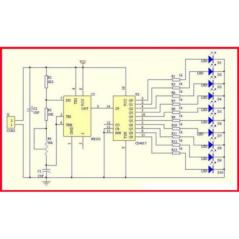 1PCS NE555 CD4017 Run LED Flow Light Electronics Production Kit Control Board Module Capacitor Oscillator Clock Signal DIY kit