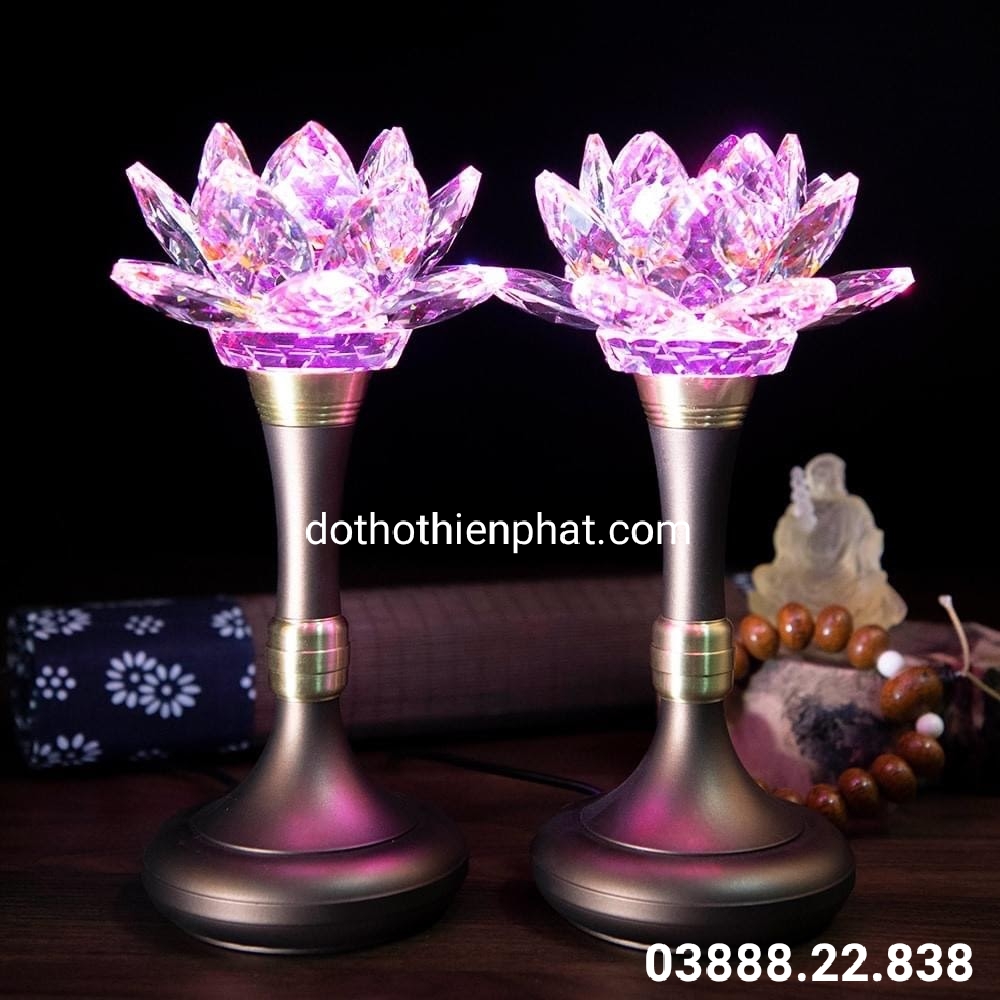 Cặp đèn thờ đá pha lê 6in cao cấp