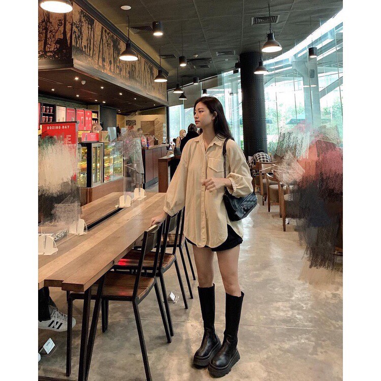 Áo sơ mi nữ đuôi tôm tay bo dài tay 2 màu siêu xinh