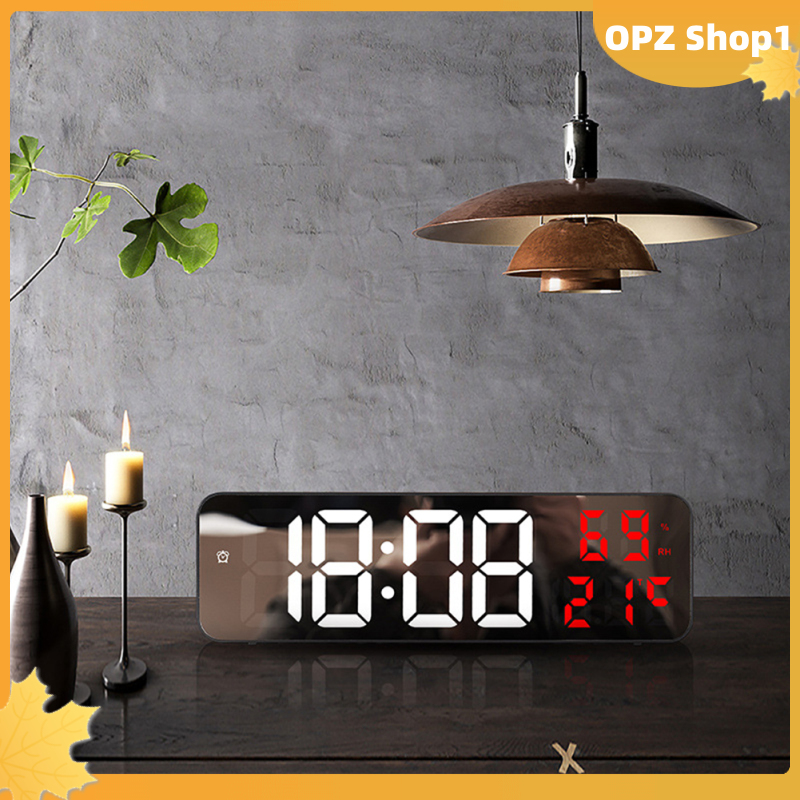 【Opz✨✨】 Đồng hồ treo tường kỹ thuật số LED màn hình lớn đồng hồ báo thức điện tử hiển thị nhiệt độ độ ẩm thời gian treo tường