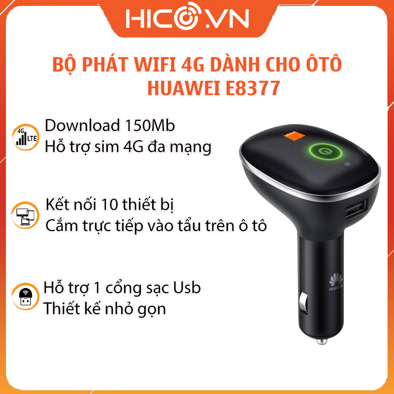 Bộ phát Wifi 4G dành riêng cho ô tô – Huawei E8377 – 150Mb/s tốc độ cao, chạy mượt, dùng ổn định (Đen)
