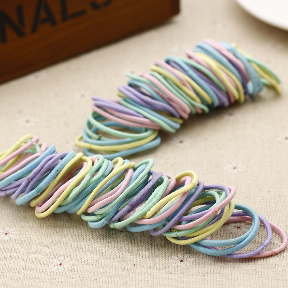 50Pcs Girls Candy Colors Nylon Rubber Bands,Children Safe Elastic Hair Bands,Women Basic Hair Ties