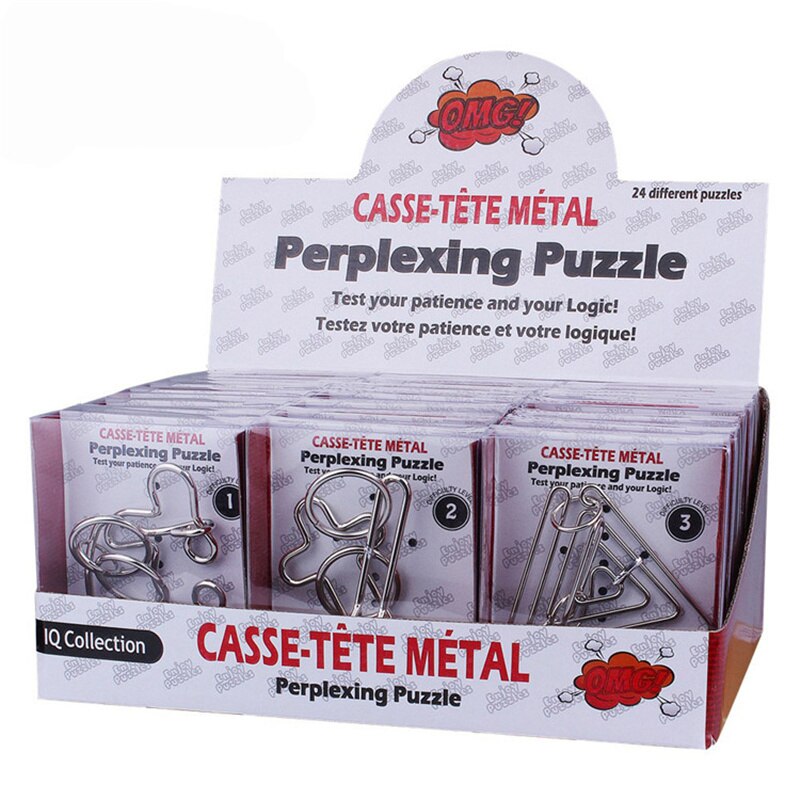 24PCS Intelligence Buckle IQ Metal Puzzle Wire Ring Brain Teaser Unlock Perplexing Game Puzzle Toys Box Packing Children S Brain Teasers