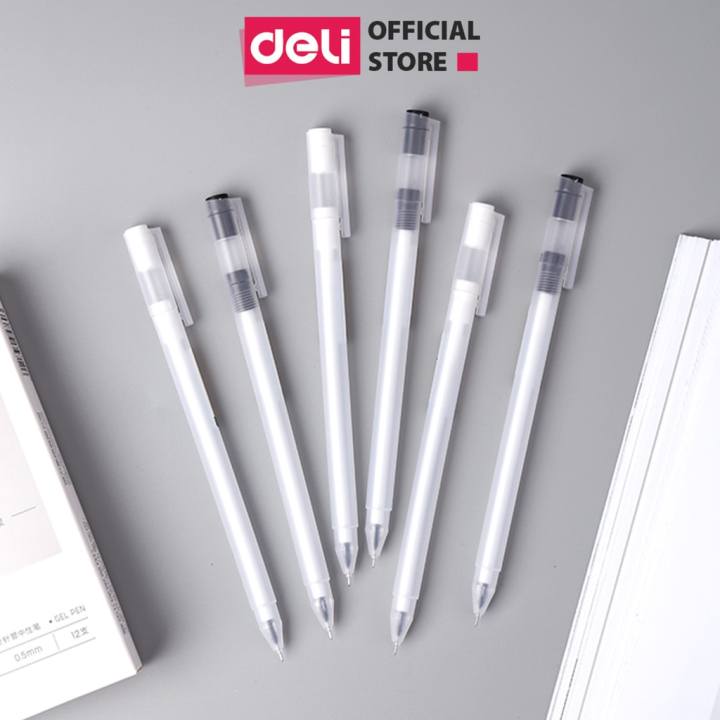 Combo 20 Bút bi nước mực đen Deli bút viết mực gel đen ngòi 0.5mm mực đều nét chữ đẹp phù hợp viết sổ tay ghi chép - A117 - Hình ảnh 8