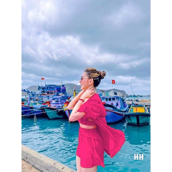 Sét đũi áo bra áo sơ mi quần short Hvy