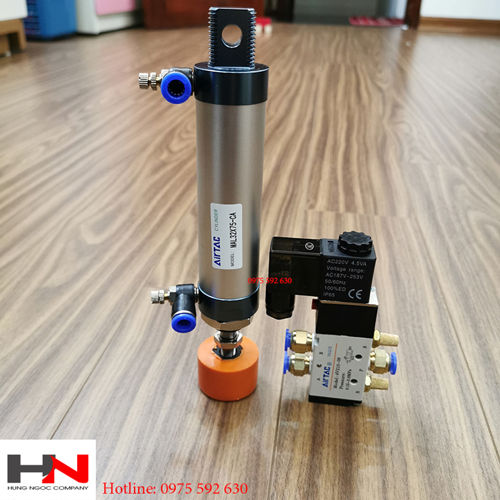 Combo bộ xi lanh và van điện từ kẹp phôi nhôm