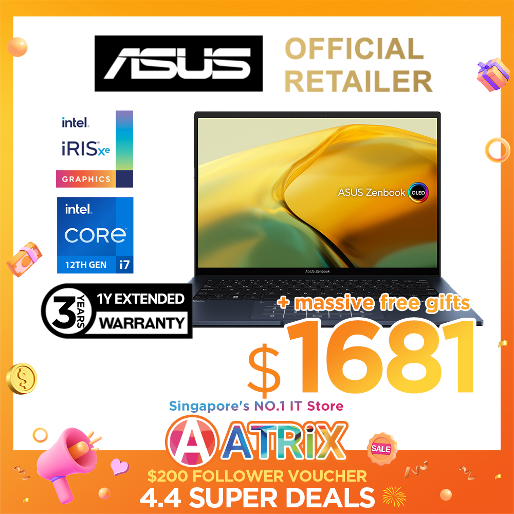 【Same Day Delivery】ASUS Zenbook 14 UX3402ZA-KM197W | 1.39kg | 14inch OLED (2880x1800) DCI-P3:100% 90HZ | Intel Core i7-1260P | 16GB LPDDR5 RAM | 512GB PCIe SSD | Intel Iris Xe Graphics | 2Y ASUS Warra