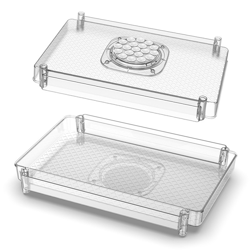 (KXBH) Fridge Turntable Organizer Tray with Suction Cup Transparent Refrigerator Storage Rack 360 Rotatable for Countertop Easy to Use