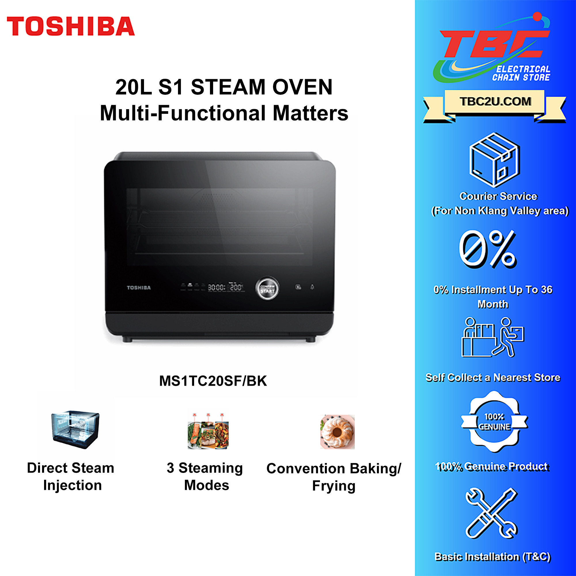 Toshiba 20L MS1-TC20SF(BK) Multi-Functional Matters Steam Oven