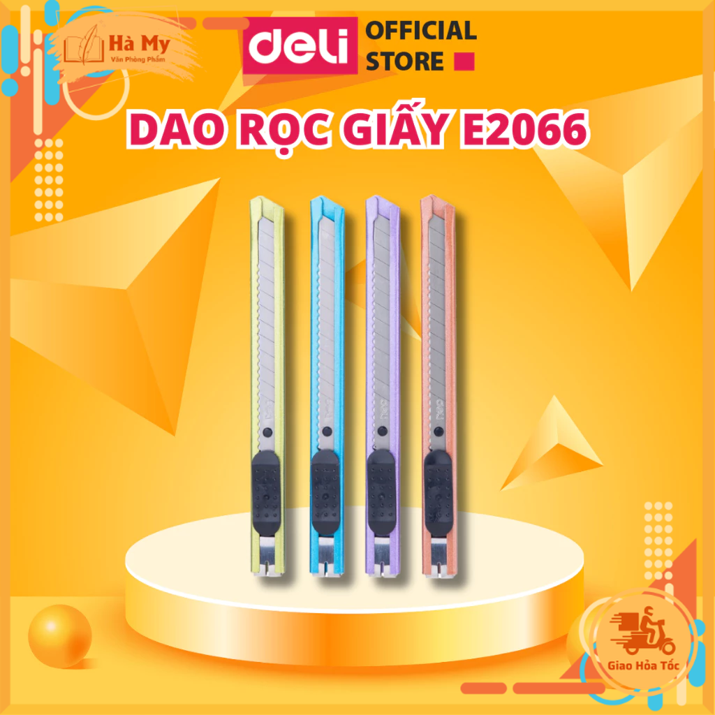Dao Rọc Giấy Nhỏ Deli E2066 - Loại 13 Lưỡi Dao Bằng Thép Hợp Kim SK5 Sắc Bén