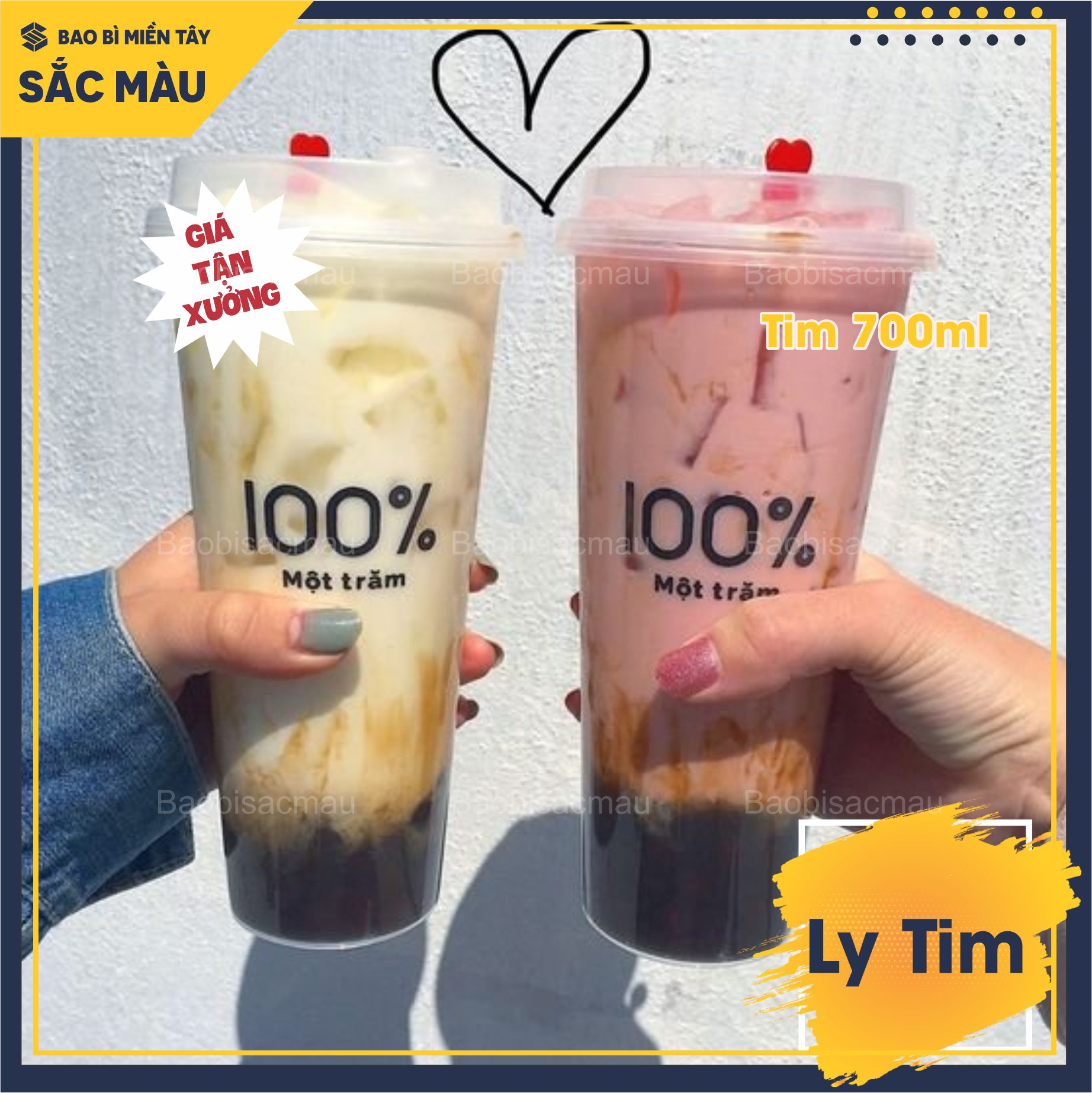 Sỉ 50 cốc/ ly nhựa tim 500ml và 700ml