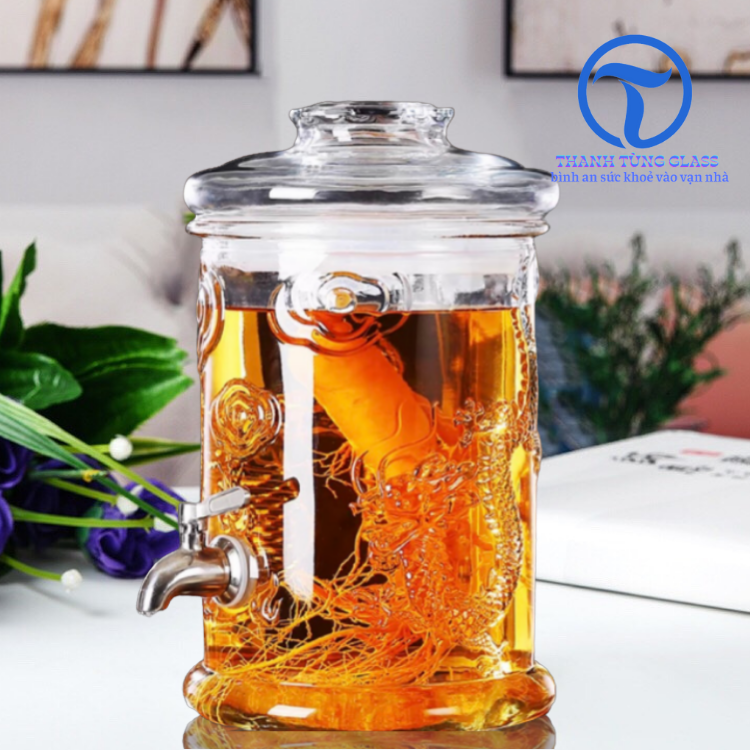 Bình Thủy Tinh Trụ Rồng 6 Lít Có Vòi