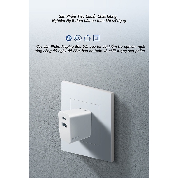 Củ sạc nhanh Mophie 2 cổng Type C+ USB AWall Adapter PD 20W