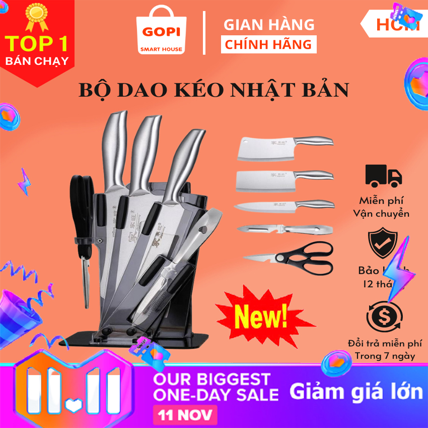 Bộ Dao Làm Bếp Nhật Bản 5 Món,Combo Bộ Dao Làm Bếp Làm Từ Inox Bền Đẹp Cứng Chắc (Loại Khắc Chữ Dày Dặn) Hàng Cao Cấp Chính Hãng Siêu Bền - Bảo Hành Toàn Quốc 1 Đổi 1 Bởi Nhà Bán Hàng Shop Cheery