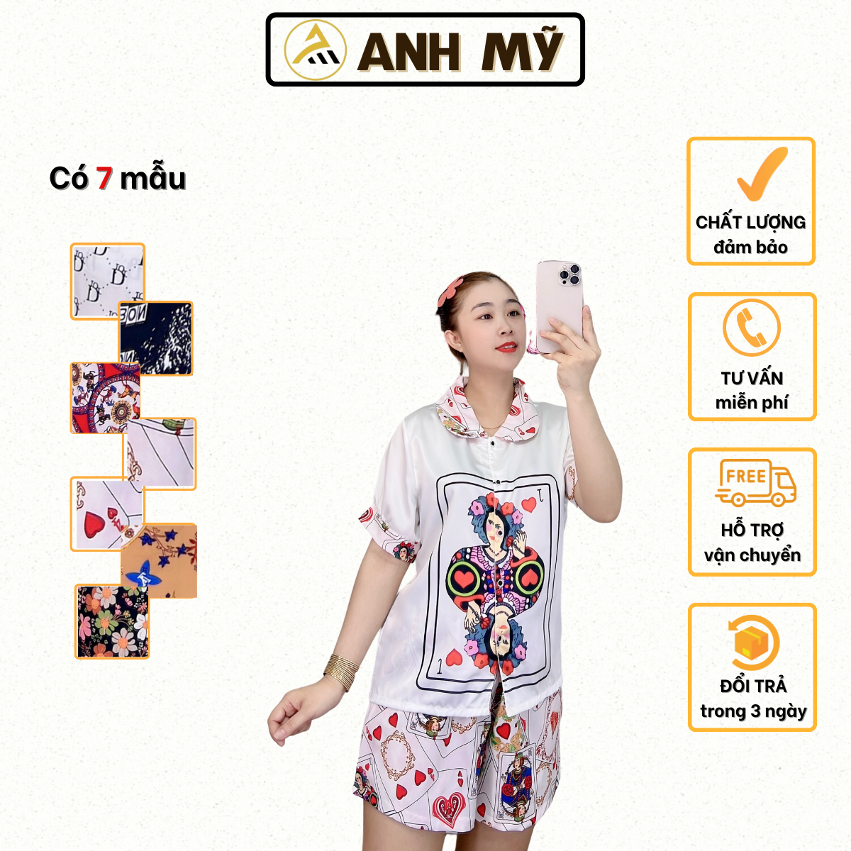 Đồ bộ mặc nhà pijama nữ chất liệu lụa mango đùi