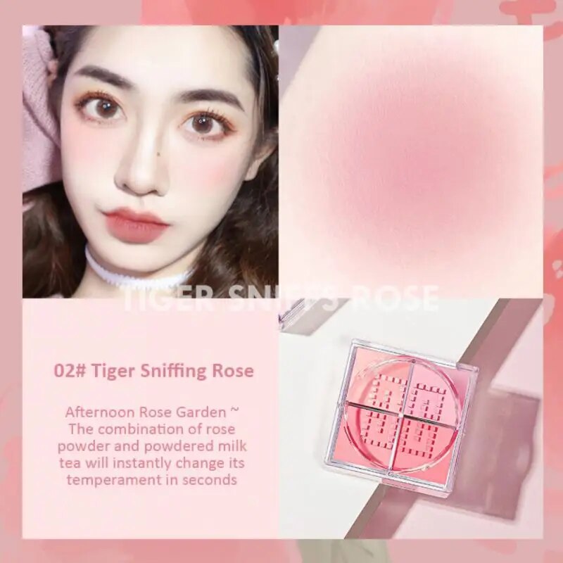 4-Grids Face Blush Matte Finish Makeup Loose Powder Rouge Blusher Waterproof Natural Delicate Contouring Brightening Complexion. 