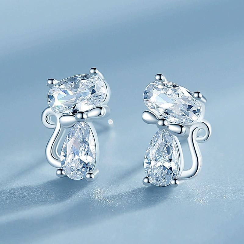 Cat Ear Studs Women's Exquisite Versatile Bow Knot Style Shining Jewelry