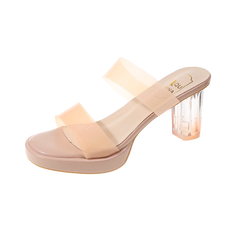 Giày cao gót / sandal cao gót nữ 7-11 phân đế vuông trong suốt quyến rũ thời trang920zjl